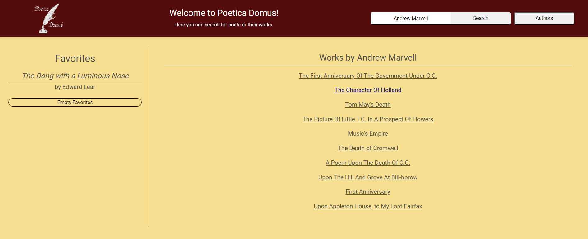 Poetica Domus site appearance