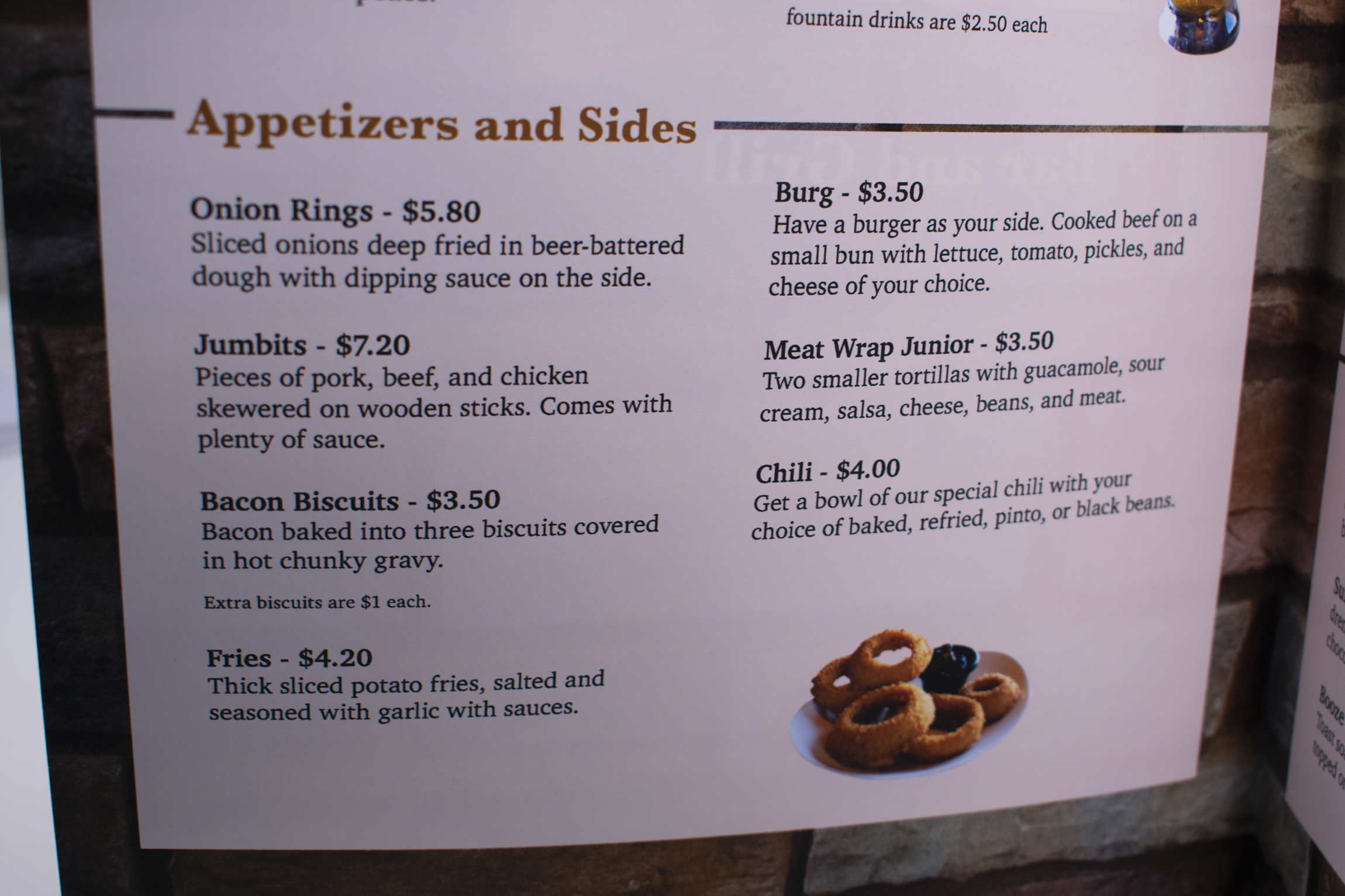 Benny's menu appetizer options