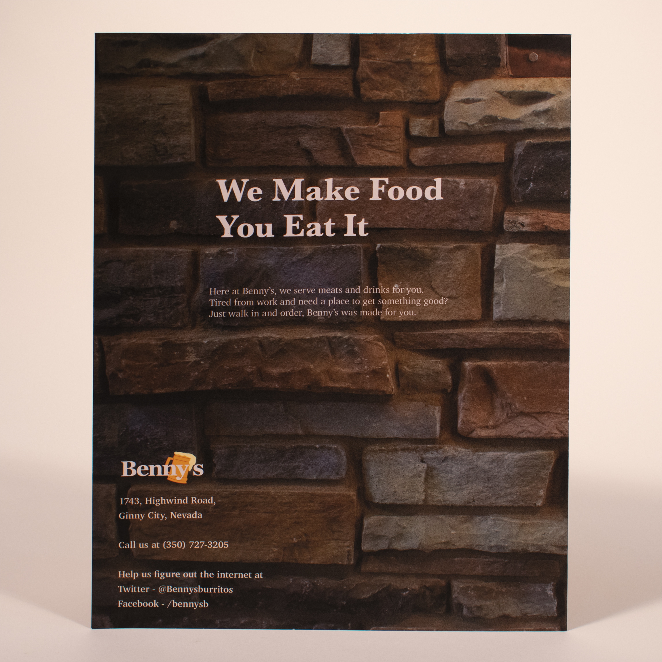 the back of the Benny's menu