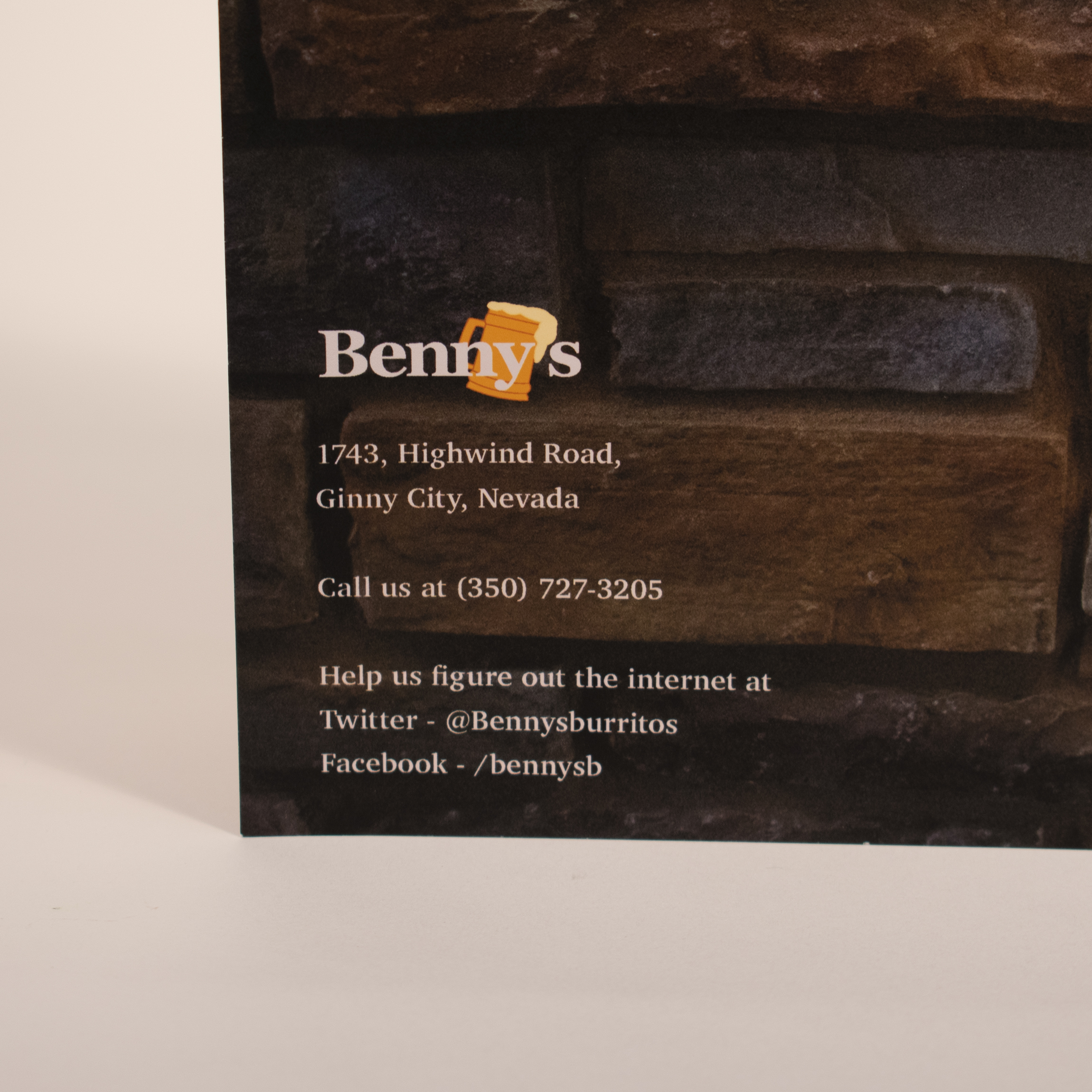 a close-up of the Benny's menu social media and business info