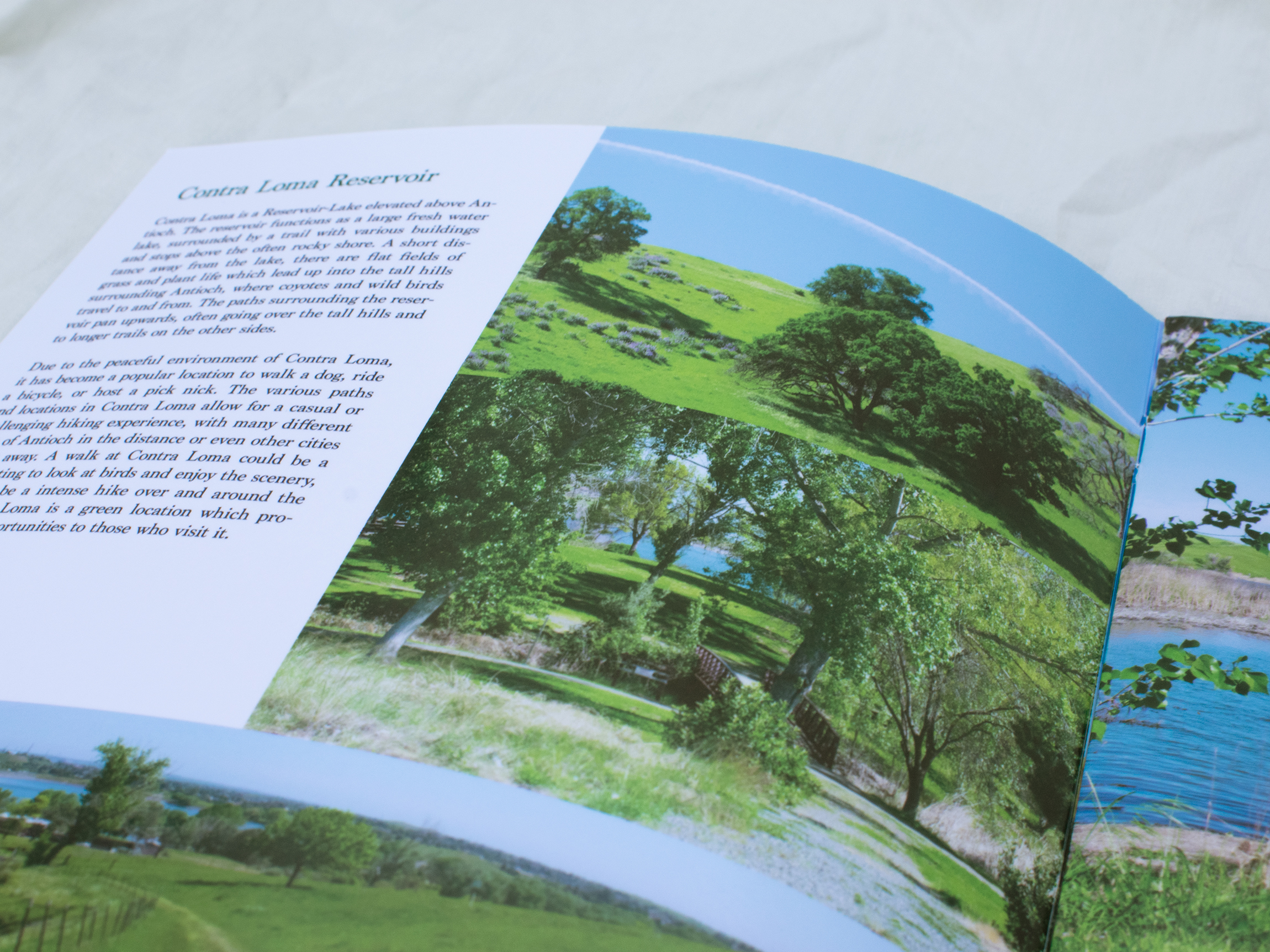 a close-up of page 4 from the Green Antioch booklet, showing images from Contra Loma Reservoir