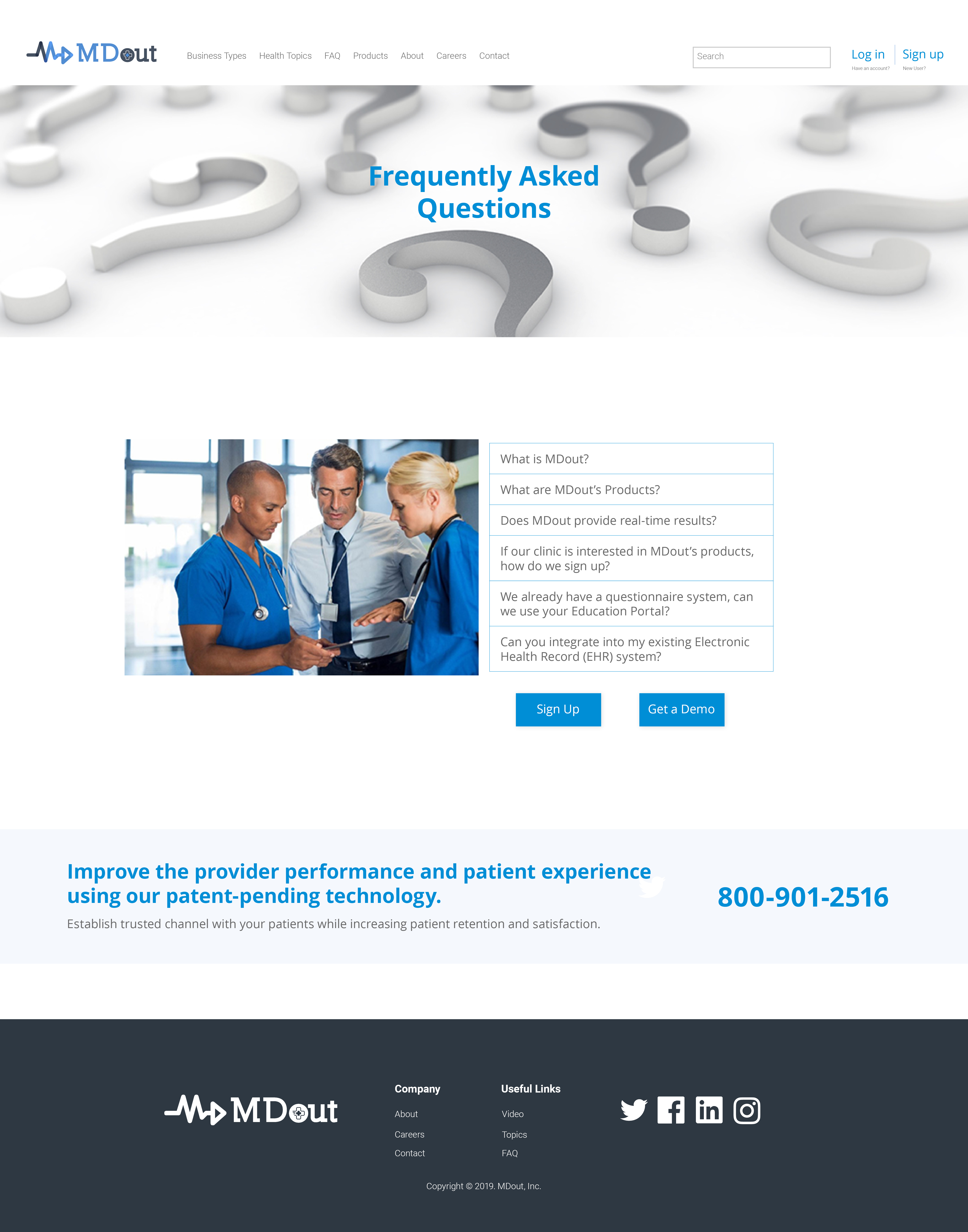 the faq page mockup for MDout